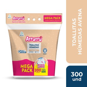 Arrurú Toallitas Húmedas Avena y Karite  Mega Pack 300 Unidades