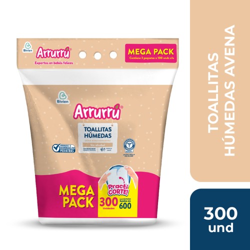 Arrurú Toallitas Húmedas Avena y Karite  Mega Pack 300 Unidades
