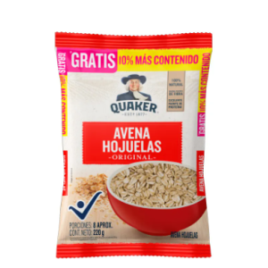 Quaker Avena En Hojuelas Original Bolsa X 220 Gramos 