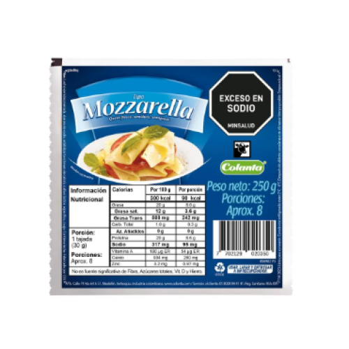 Colanta Queso Mozarella X 250 Gramos 