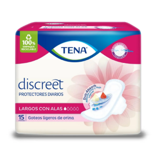 Tena Protectores Diarios Largos Con Alas Paquete X 15 Unidades 