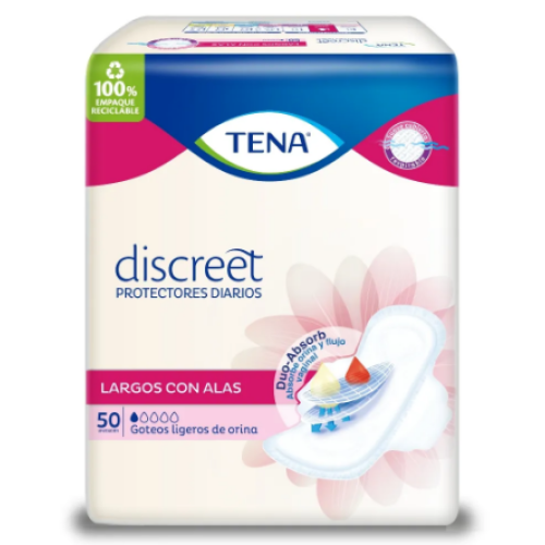 Tena Protectores Diarios Largos Con Alas Caja X 50 Unidades 