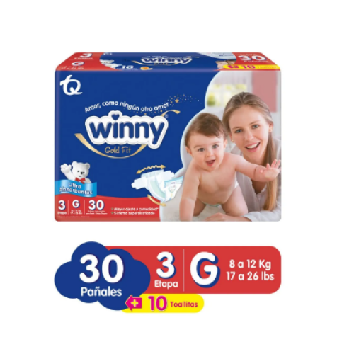 Winny Gold Pañales Etapa 3 Paquete X 30 Unidades  (MAXIMO 3 X CLIENTE)