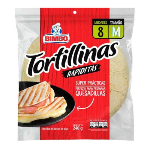 Tortillas de harina de trigo Bimbo tamaño M Paquete X 8 Unidades (240 gramos)