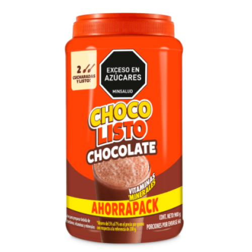 Chocolisto mezcla en polvo para preparar Tarro X 900 Gramos