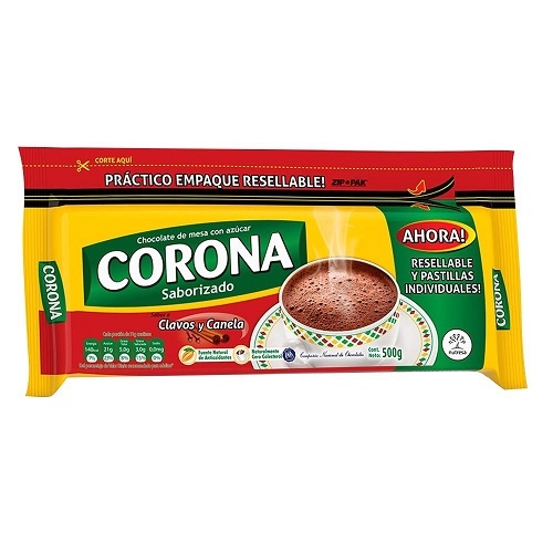 Chocolate Corona clavos y canela Bolsa X 500 Gramos