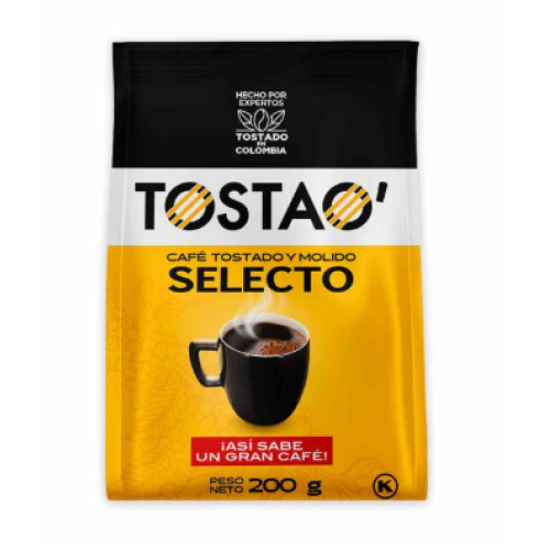 Tostao Café tostado y molido selecto Bolsa X 200 Gramos