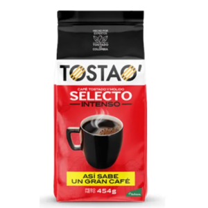 Tostao Café tostado y molido selecto Intenso Bolsa X 454 Gramos
