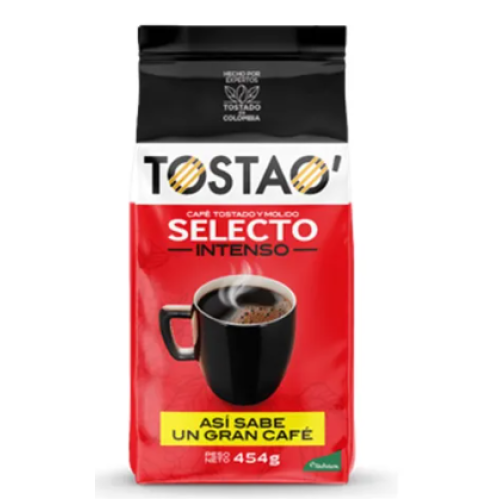 Tostao Café tostado y molido selecto Intenso Bolsa X 454 Gramos