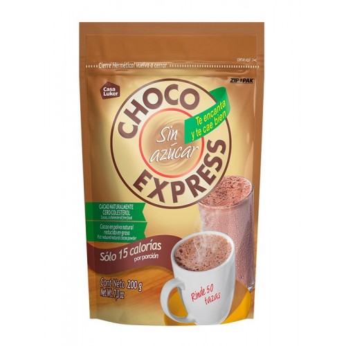 Choco express cacao en polvo sin azúcar Doy pack X 200 Gramos 
