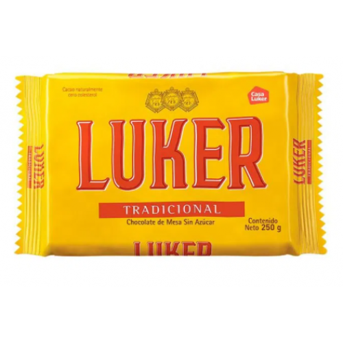 Luker tradicional chocolate sin azúcar Barra X 250 Gramos 