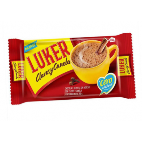 Luker chocolate sin azúcar Clavos y canela Barra X 250 Gramos 
