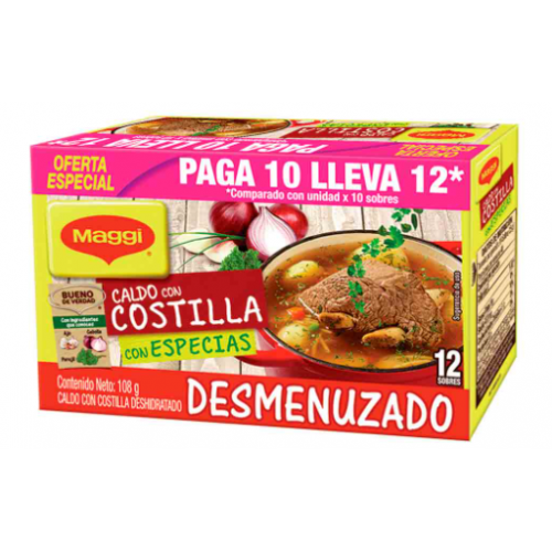 Maggi caldo con costilla con especias Desmenuzado Caja X 12 Sobres (108 Gramos)