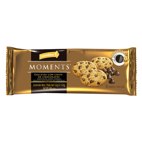 Moments Galleta Con Chips de Chocolates Caja X 6 Unidades (132 Gr)