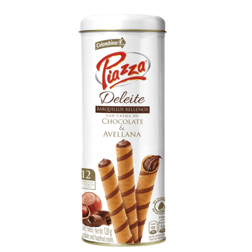 Piazza Deleite Barquillos Rellenos con Crema de avellana & chocolate Pote X 12 Unidades