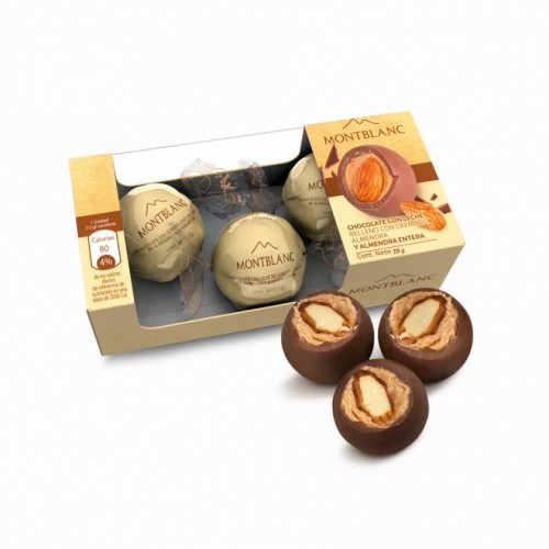Montblanc chocolate con leche relleno con crema de almendras caja X 3 Unidades (39 Gr)