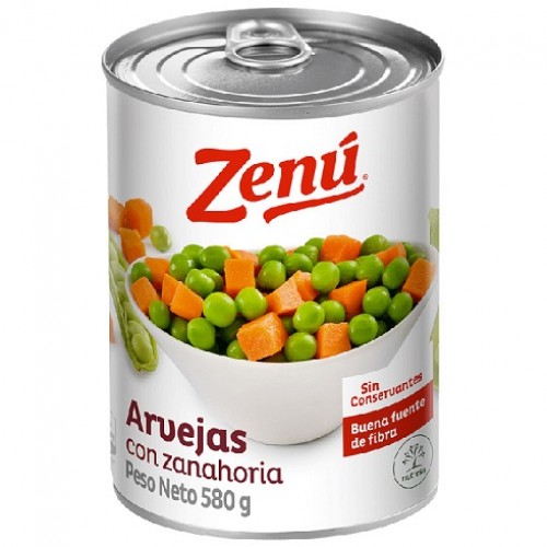 Zenú Arvejas con zanahoria sin conservantes Lata X 580 Gramos 