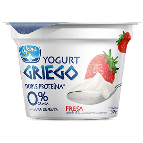 Yogurt Griego 0% Grasa con cama de fruta X 150 Gramos (sabores surtidos)