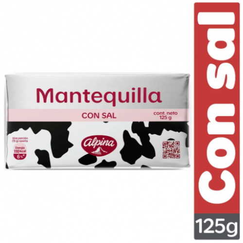 Mantequilla con Sal alpina Barra X 125 Gramos 