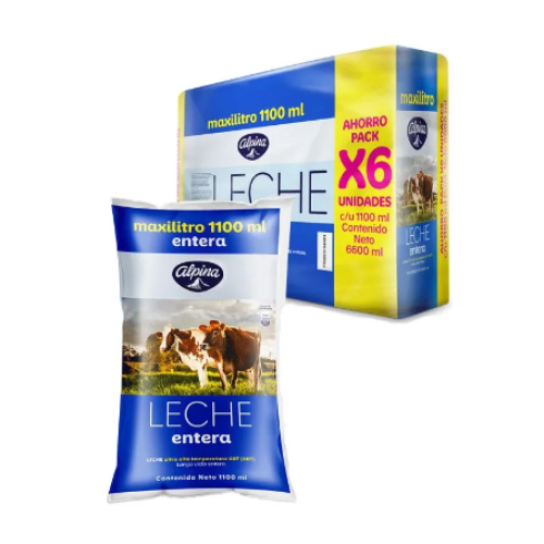 leche alpina entera pack 6 x 1100 ml