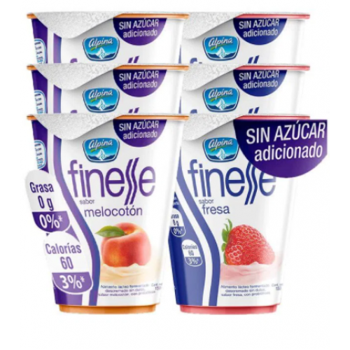 Yogurt Finesse sin azúcar adicionado X 180 Gramos (sabores surtidos)