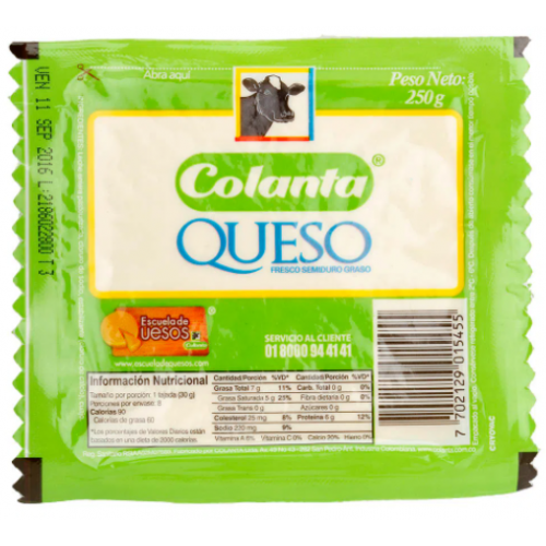 Queso Colanta semiduro X 250 Gramos 