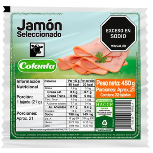 Jamón Seleccionado Colanta Paquete X 450 Gramos (22 unidades)