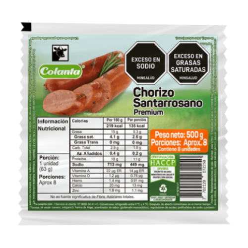 colanta chorizo santarrosano x 500 gr
