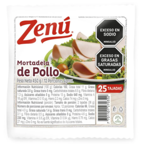 mortadela de pollo x 450 gr zenu