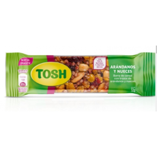 Tosh Barra de cereal Arándanos y Nueces X 32 Gramos 