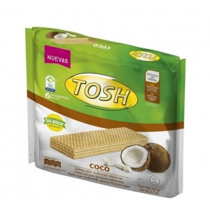 Tosh Galleta Wafer multi-cereal rellena de crema de coco sin azúcar Paquete X 6 Unidades 