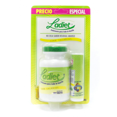 Ladiet Endulzante cero Calorías Oferta 2 Frascos X 500 + 150 Tabletas 