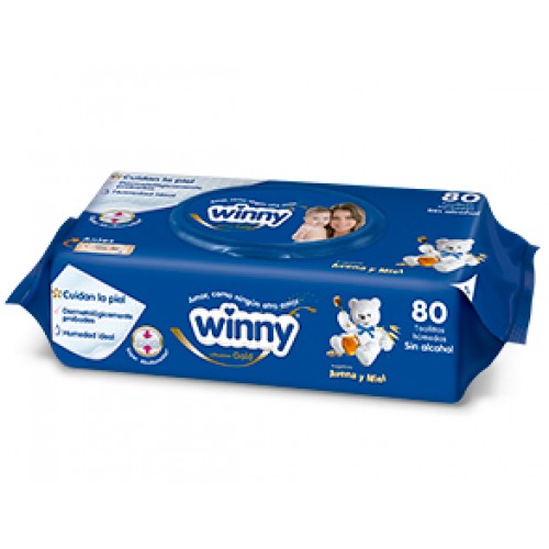 Winny toallitas avena miel Paquete X 80 Unidades 