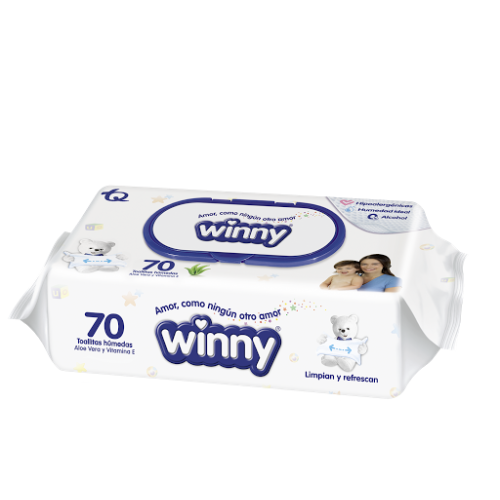 Winny Toallitas húmedas Aloe vera y Vitamina E Paquete X 70 Unidades 