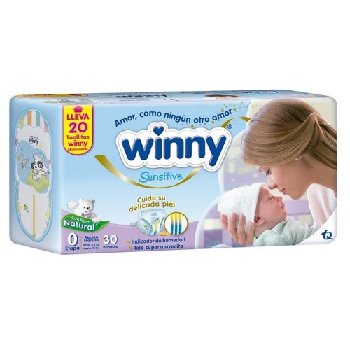 Winny sensitive gold etapa 0 Paquete 30 Unidades+20 toallitas  (MAXIMO 3 X CLIENTE)