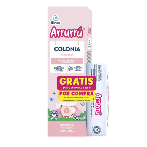 Arrurrú colonia Original rosada Frasco 120 Ml + jabón en barra 110 gramos