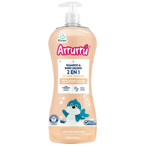 Arrurrú shampoo baño liquido 2 en 1 delicada nutrición Frasco X 750 Ml 