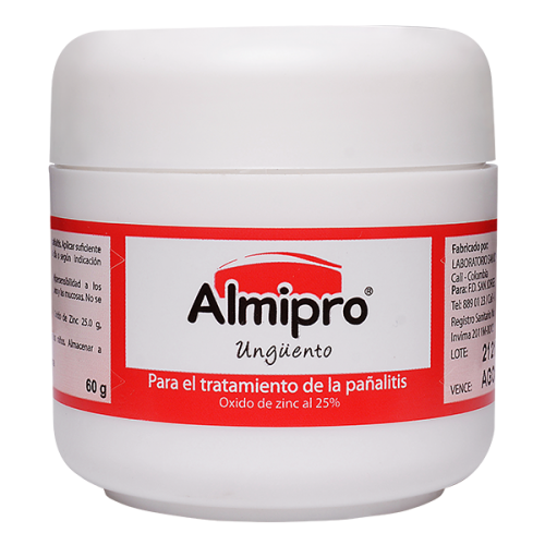 Almipro ungüento tratamiento de la pañalitis oxido de zinc 25% pote X 60 Gramos 
