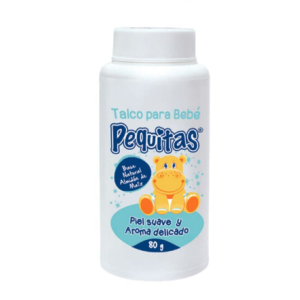 Talco para bebés Pequitas a base natural de almidón de maíz Frasco X 80 Gramos