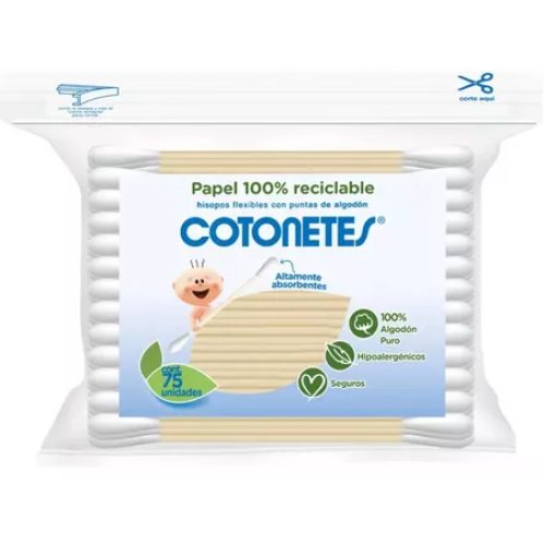 Cotonetes Hisopos flexibles con punta de algodón Paquete X 75 Unidades 