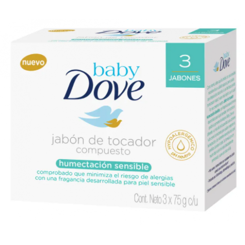 Baby Dove  Jabón Humectación Sensible Caja X 3 Unidades (75 Gramos)