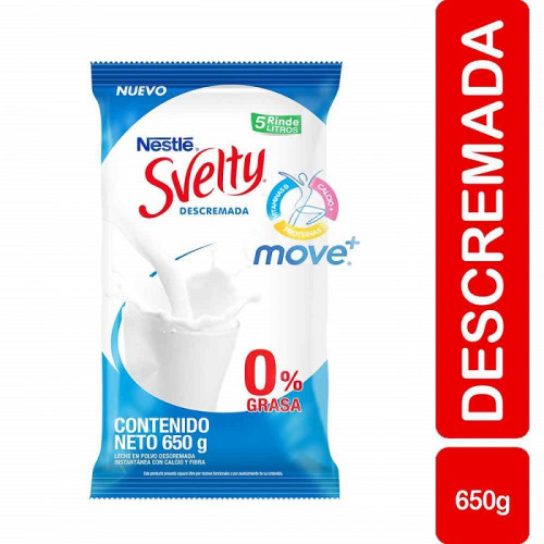 Leche en Polvo Svelty Descremada 0% Grasa Bolsa X 650 Gramos 