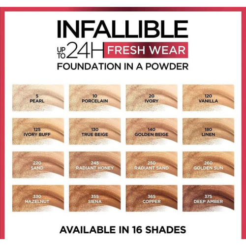 L'Oreal base en polvo Infallible fresh wear Caja X 9 Gramos (Colores surtidos)