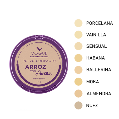 Vogue Polvo Compacto Arroz con avena  X 11 Gramos (colores surtidos)