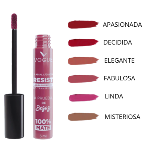 Vogue labial liquido Resist a prueba de besos Mate X 3 Ml (colores surtidos)