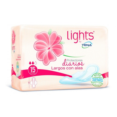 Lights by Tena Protectores Diarios largos con alas Paquete X 15 Unidades 