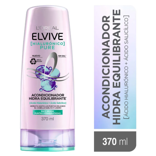 Elvive Acondicionador Hidra equilibrante (ácido hialurónico + ácido salicílico) Frasco X 370 Ml 