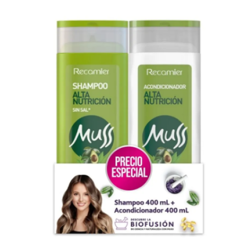 muss shampoo + acondicionador alta nutrición x 400 ml