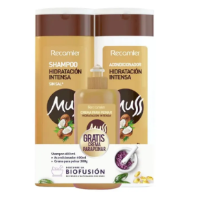 muss hidratación intensa shampoo + acondicionador x 400 ml gratis crema para peinar x 300ml