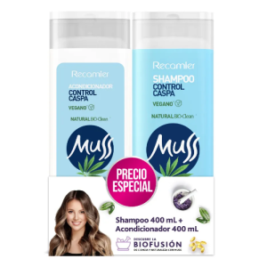 muss control caspa shampoo + acondicionador x 400 ml c/u